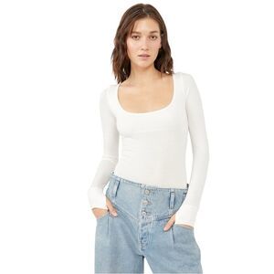 Intimately Free People Settle In Scoop Neck Bodysuit White Size Large NWT